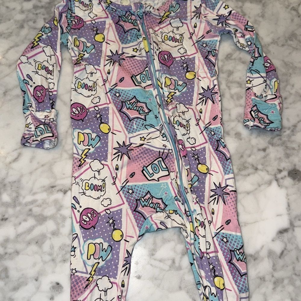 BELLABU BEAR COMIC PURPLE BAMBOO CONVERTIBLE FOOTIE 12/18M - Picture 9 of 10